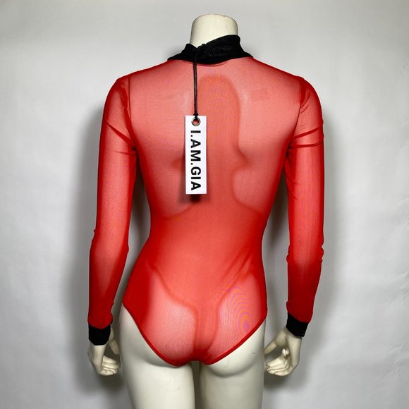 I AM GIA Red/Black Mesh 'Jones' Bodysuit - Picture 4 of 6